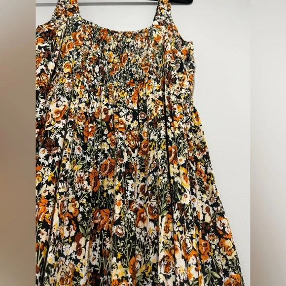Millenium Womens Floral Tiered Sundress in Black and Orange Size L 100% Rayon - Picture 3 of 6
